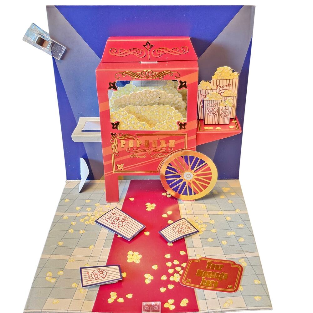 Popcorn Machine Pop Up Greeting Card 3D Birthday Movie Treasures Up With Paper